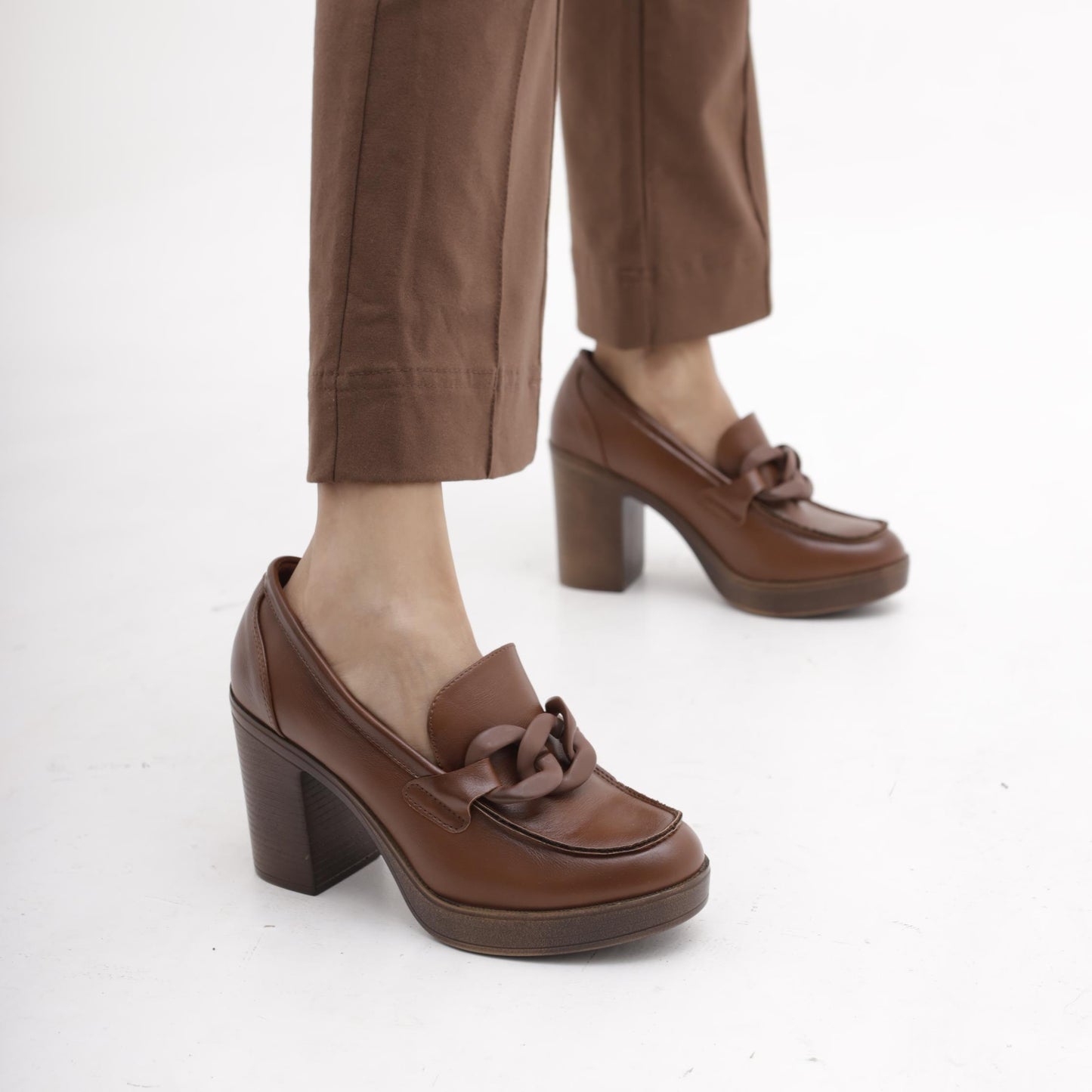 MOCASSINO TACCO CATENA CUOIO MP354-1PUCU CHOCOLA