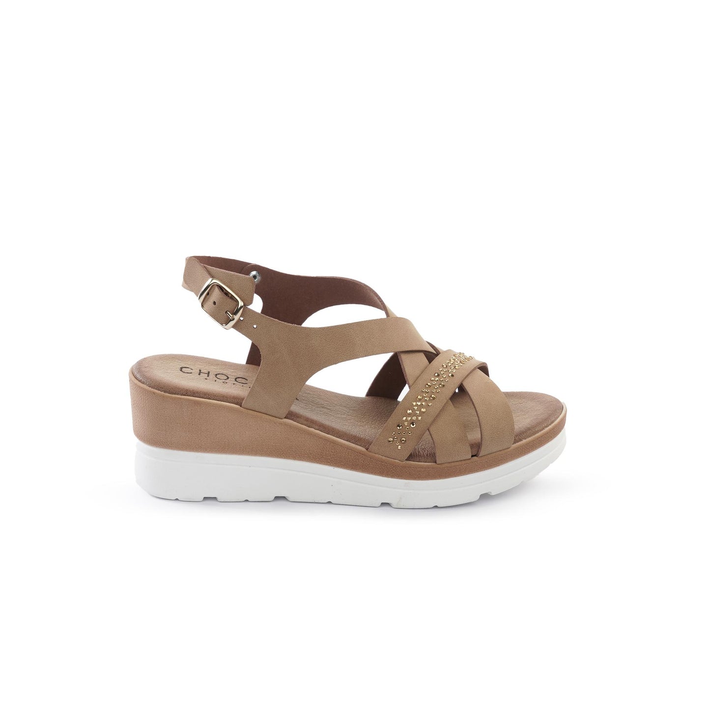 SANDALO ZEPPA INCROCIATO STRASS BEIGE<BR/> 