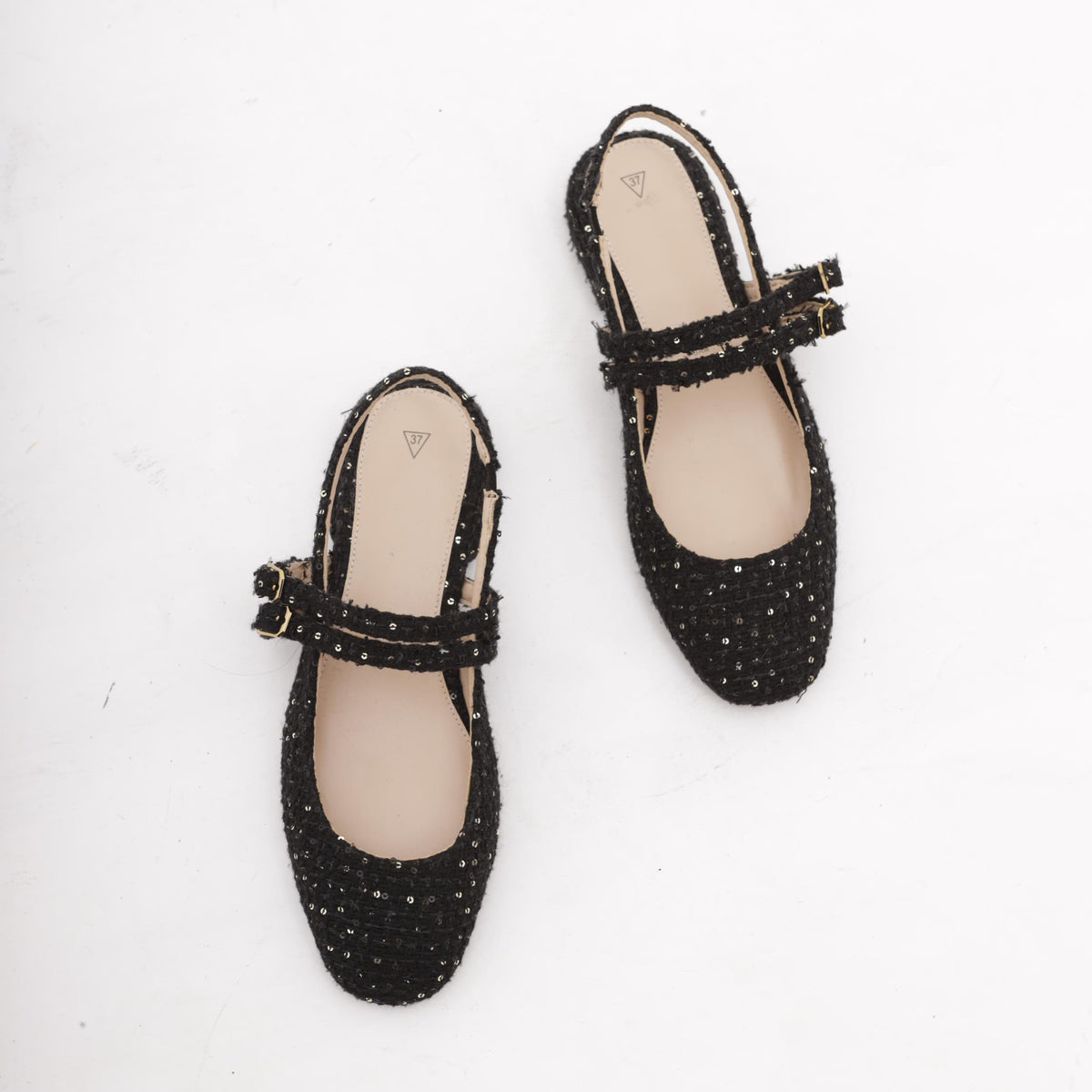 SLINGBACK FLAT TWEED NERO 