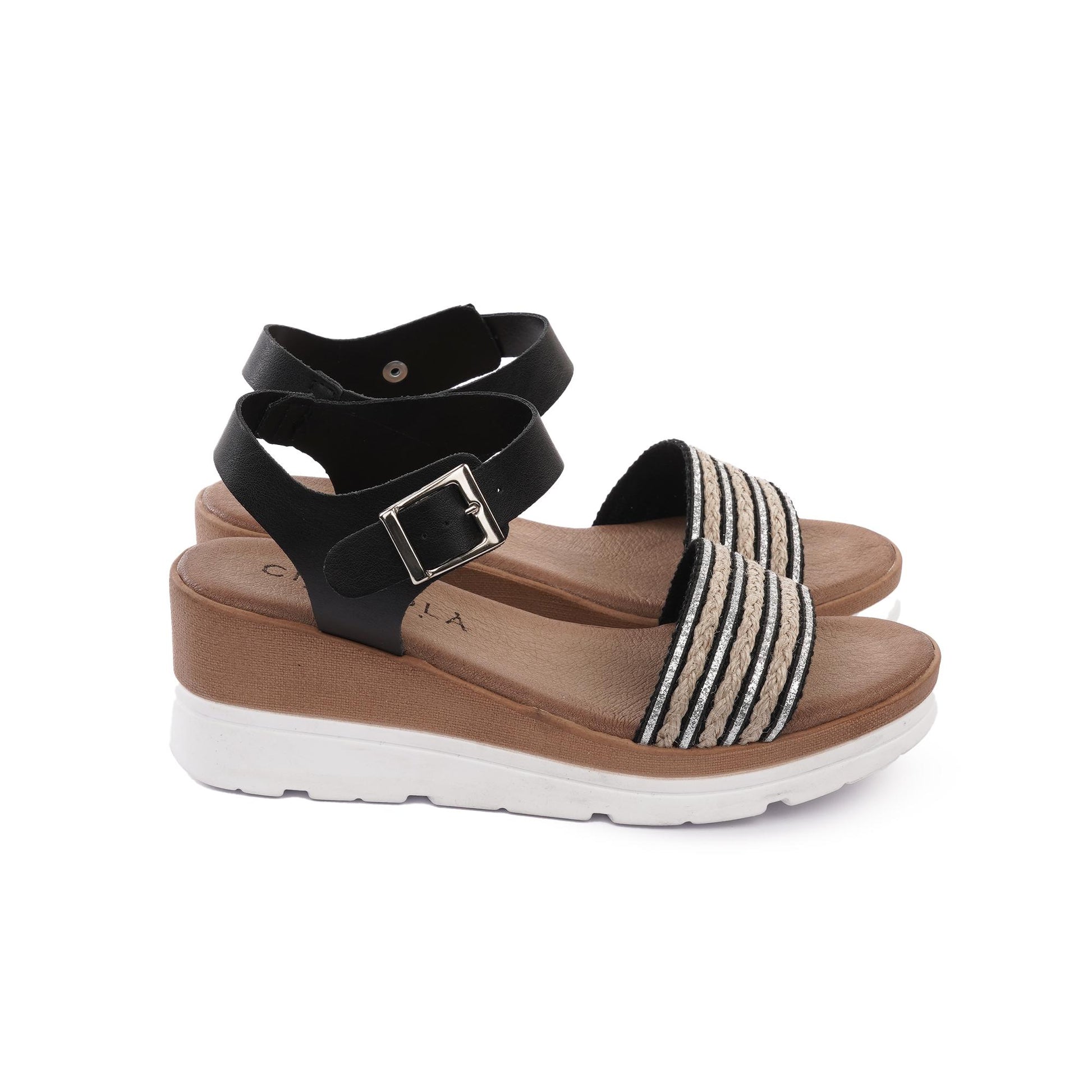 SANDALO ZEPPA FASCIA CORDA NERO<BR/> 