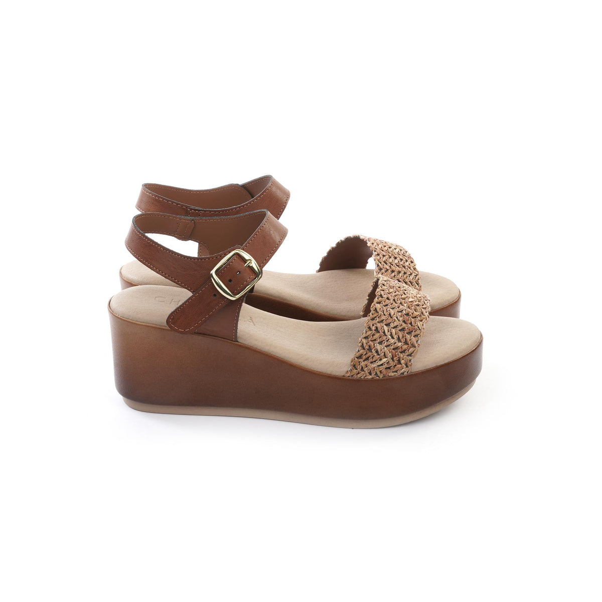 SANDALO ZEPPA FASCIA INTRECCIATA CUOIO<BR/> 
