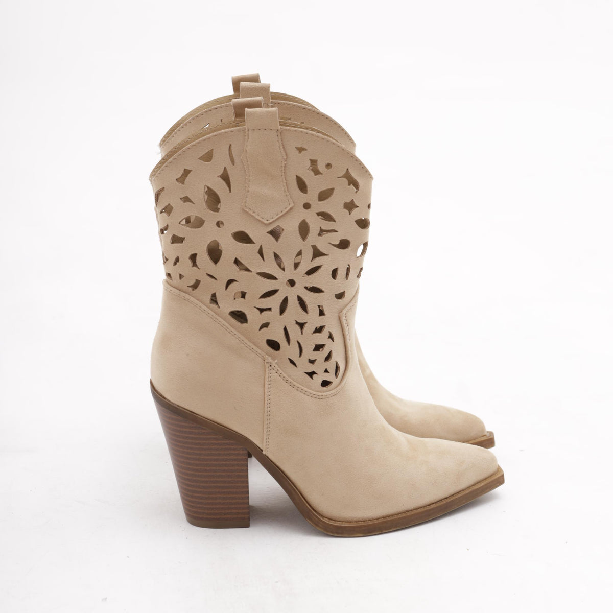 STIVALETTO TEXANO TRAFORATO TORTORA<BR/> 