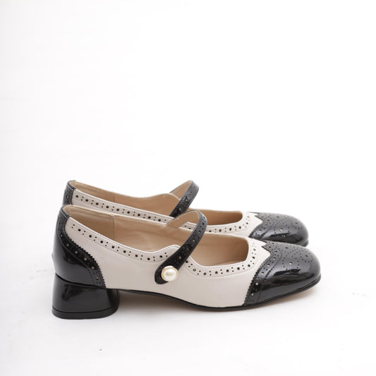 DECOLLETE' BROGUE BICOLORE NERO 