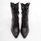 STIVALETTO TEXANO TRAFORATO NERO<BR/> 