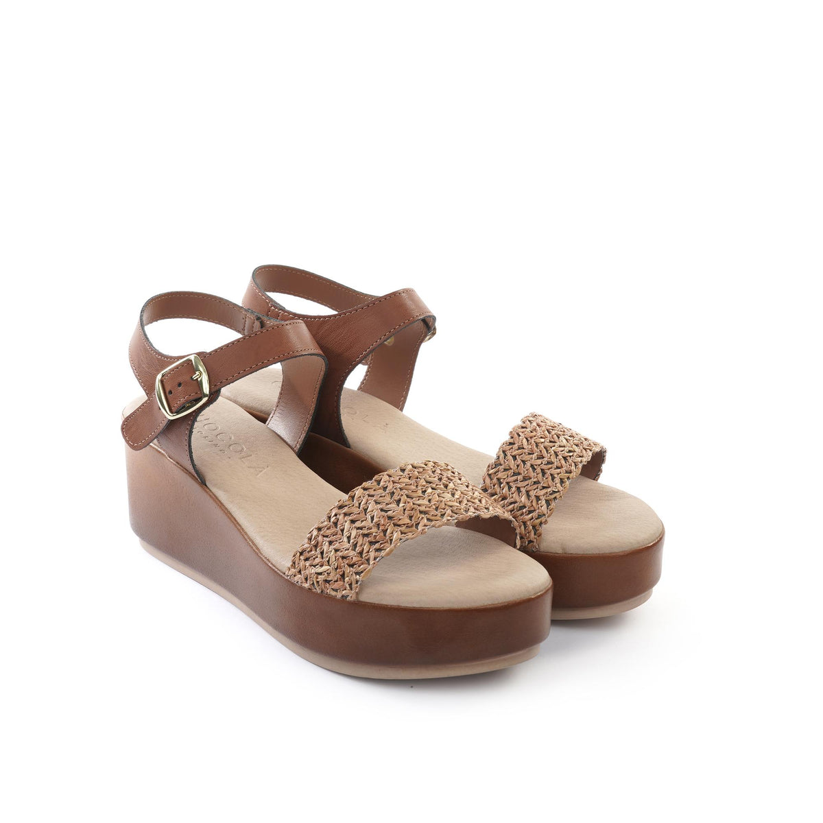 SANDALO ZEPPA FASCIA INTRECCIATA CUOIO<BR/> 