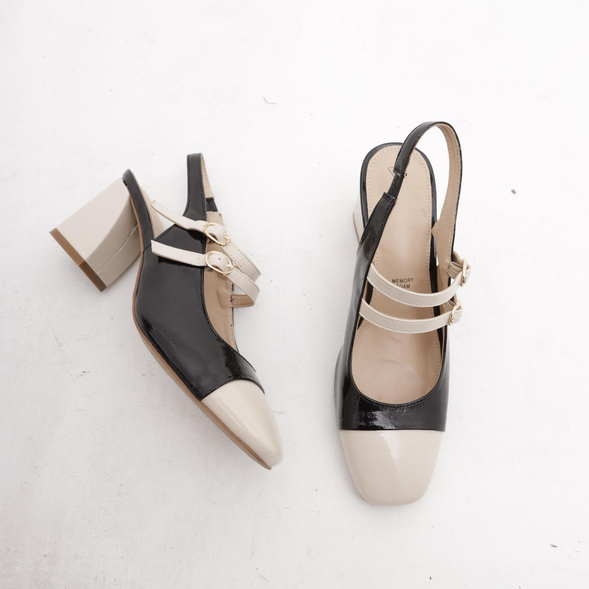 SLINGBACK BICOLORE DUE CINTURINI NERO 