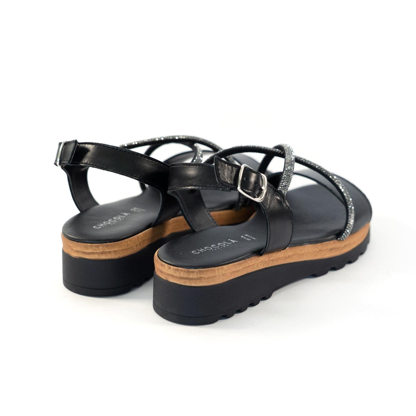 SANDALO BRILLANTINI VERA PELLE NERO<BR/> 