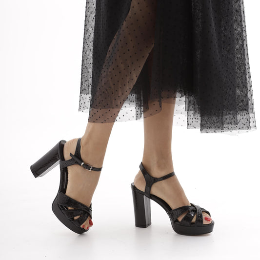 SANDALO PLATEAU PAILLETTES NERO 