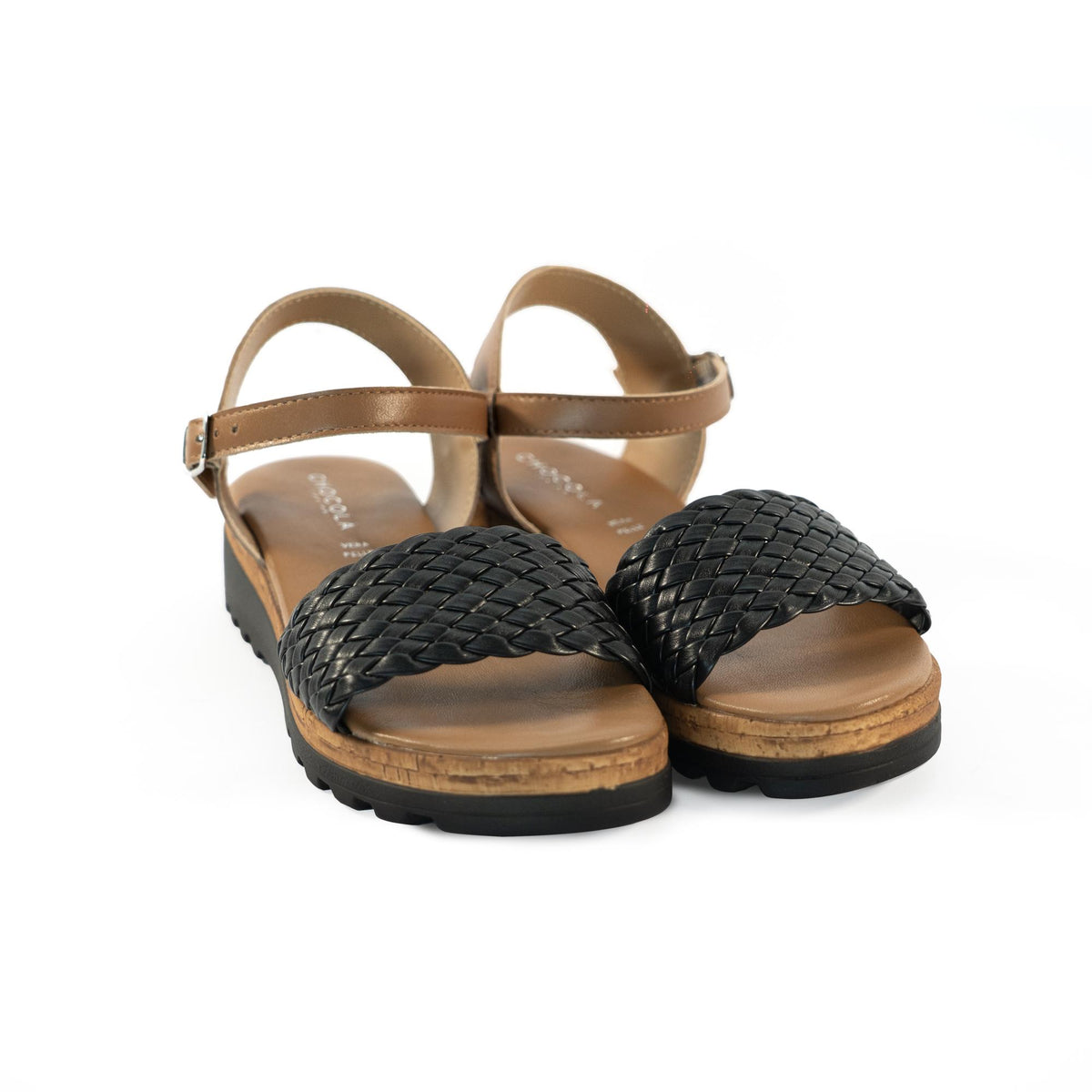 SANDALO INTRECCIATO VERA PELLE NERO<BR/> 