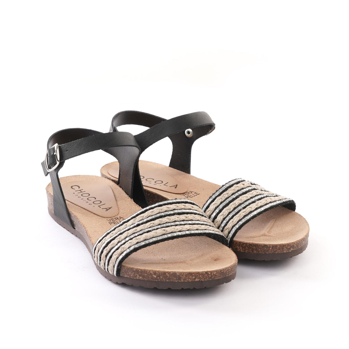 SANDALO BIO FLAT FASCIA CORDA NERO<BR/> 