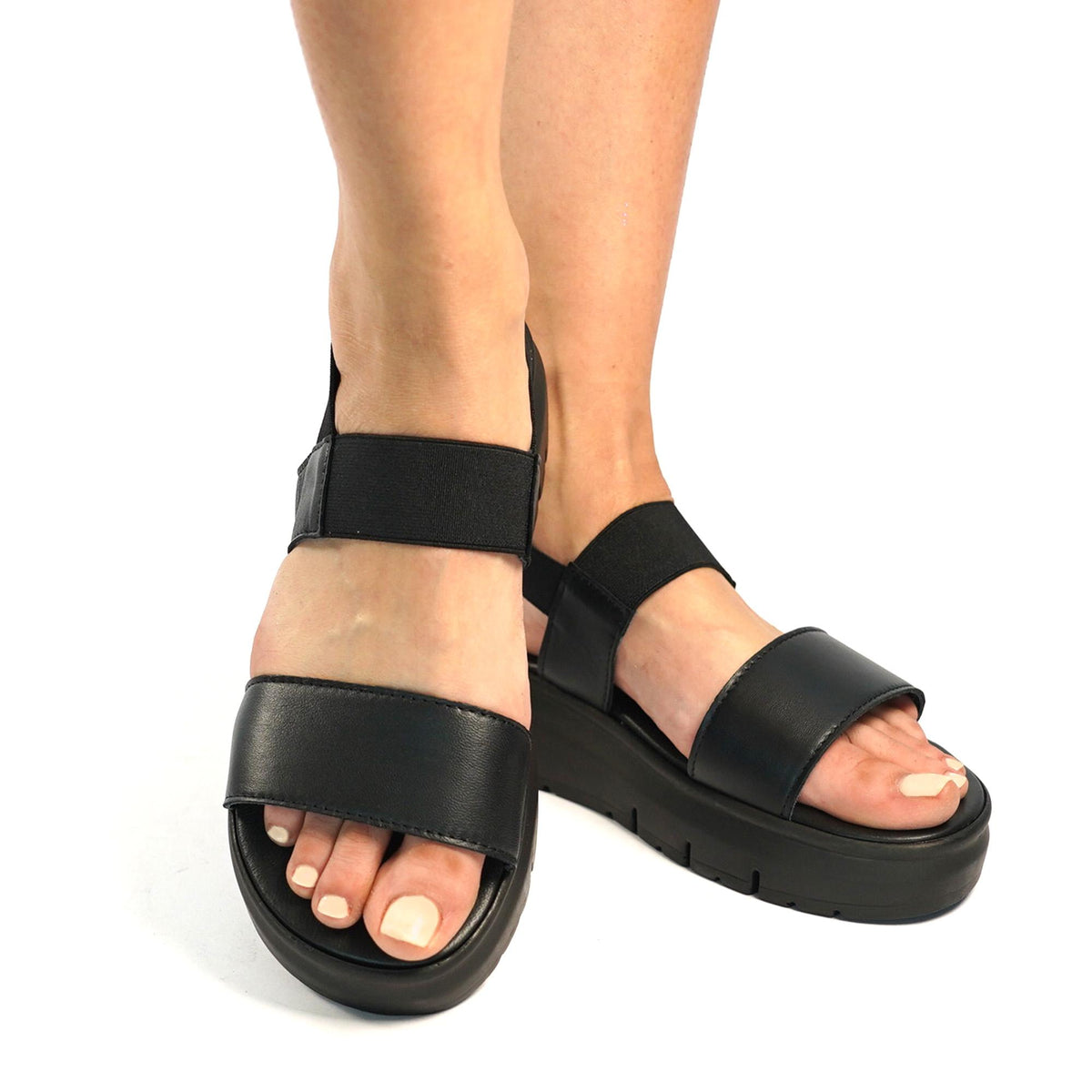 SANDALO DOPPIA FASCIA VERA PELLE NERO<BR/> 