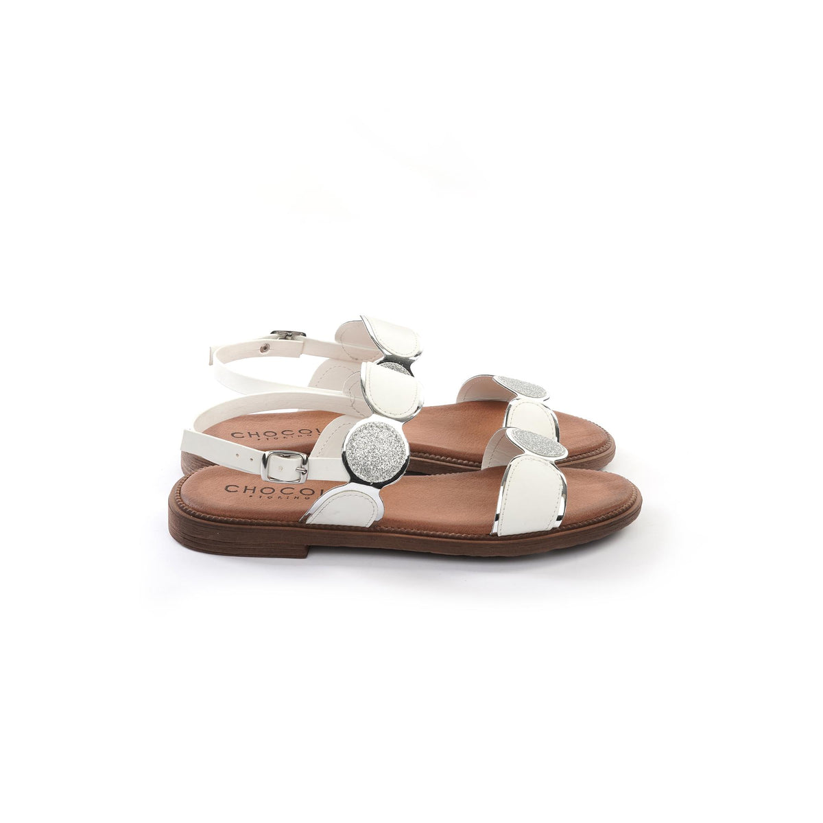 SANDALO FLAT A CERCHI BIANCO<BR/> 