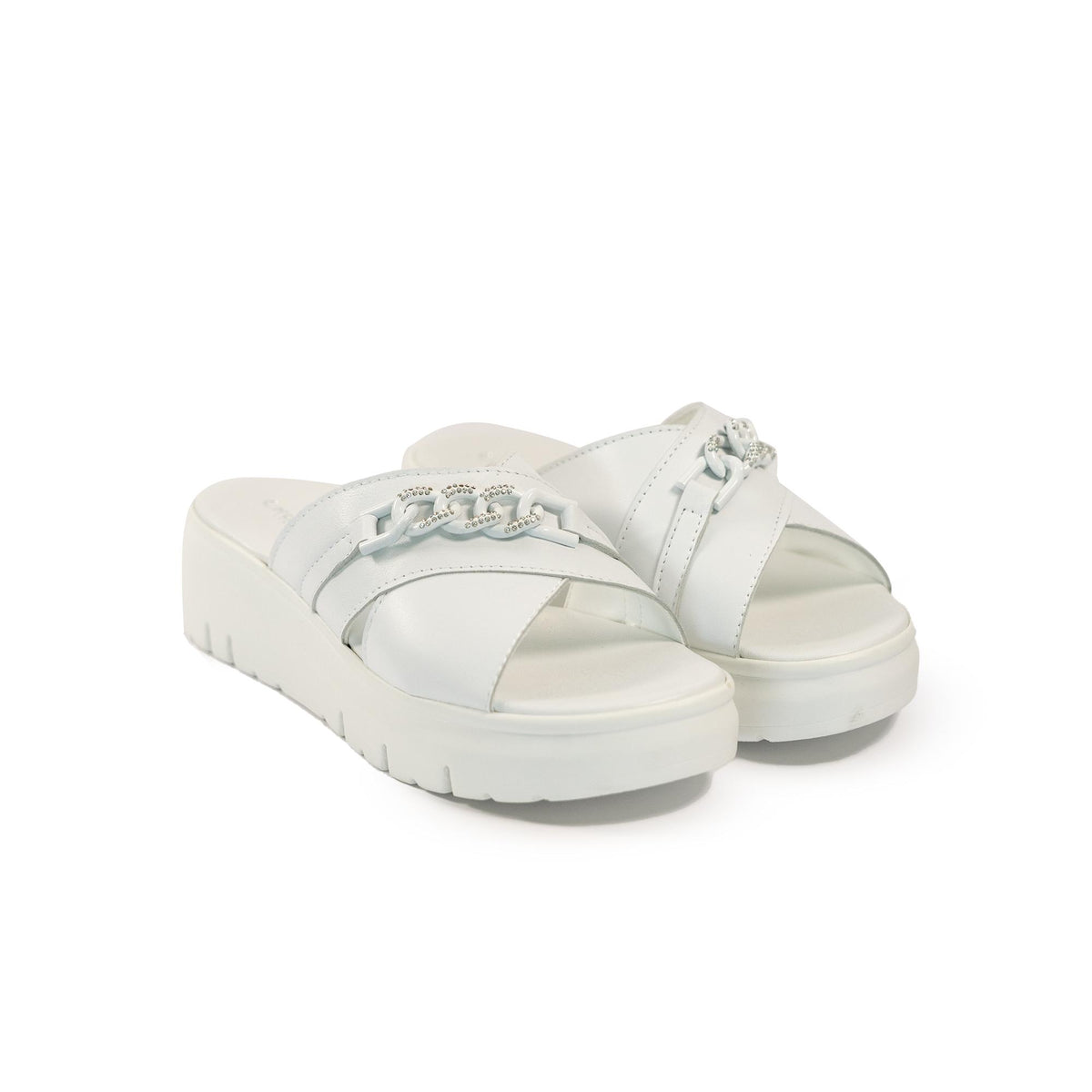 CIABATTA CATENA VERA PELLE BIANCO<BR/> 