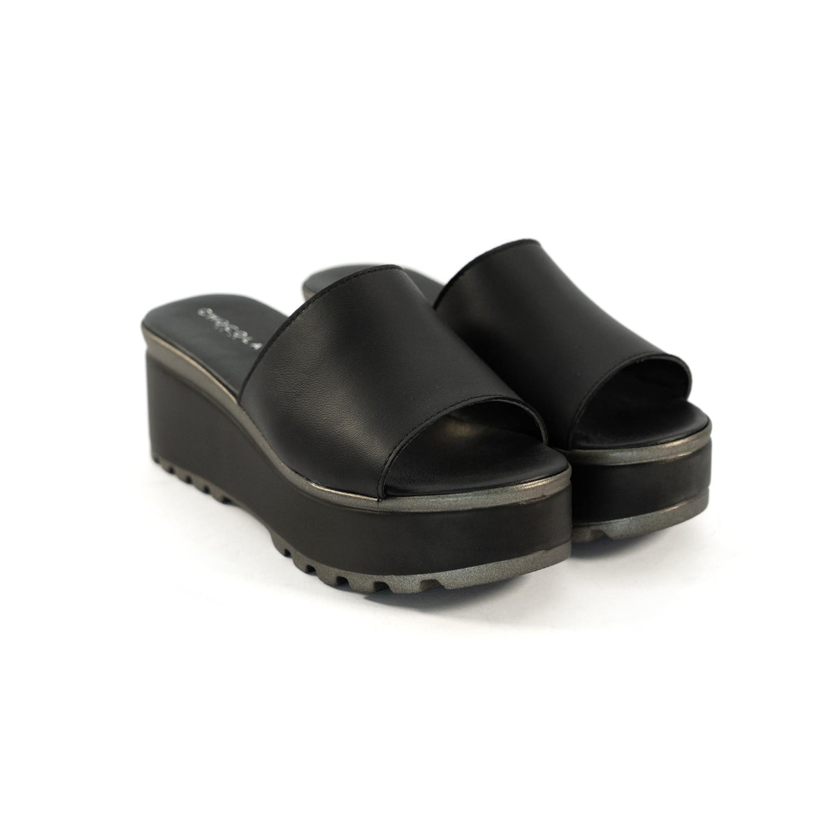 CIABATTA FASCIA VERA PELLE NERO<BR/> 