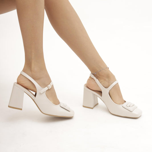 SLINGBACK ACCESSORIO QUADRATO PANNA 