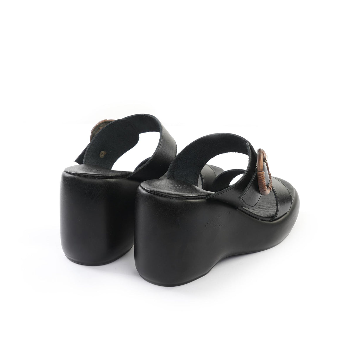 SANDALO ZEPPA DOPPIA FASCIA VERA PELLE NERO<BR/> 
