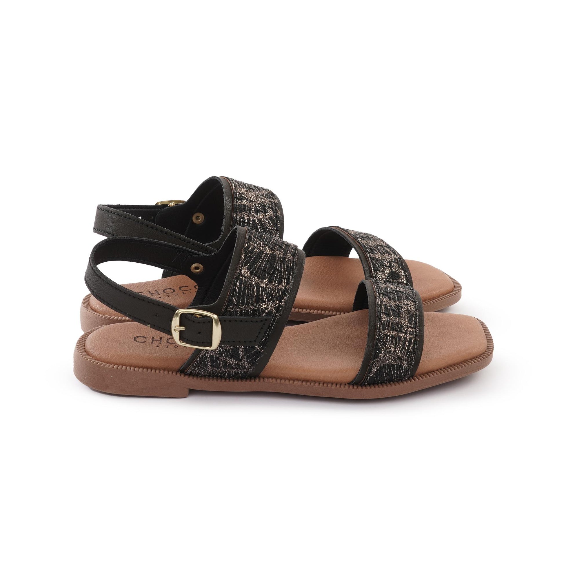 SANDALO FLAT DOPPIA FASCIA NERO<BR/><BR/> 
