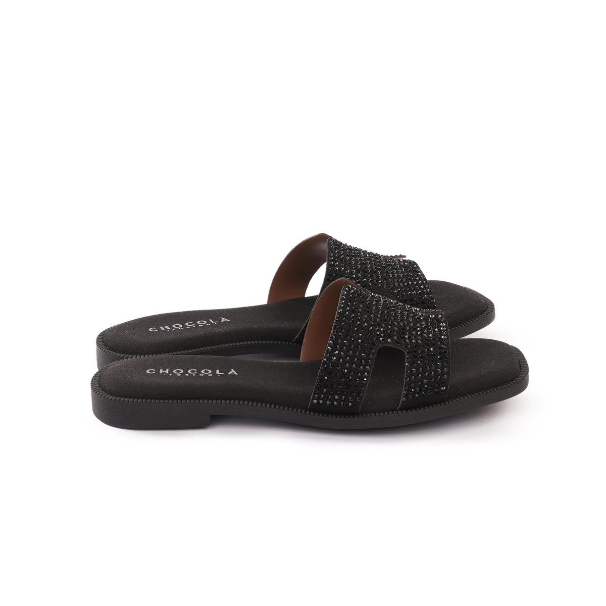 CIABATTINA H CON STRASS NERO<BR/> 