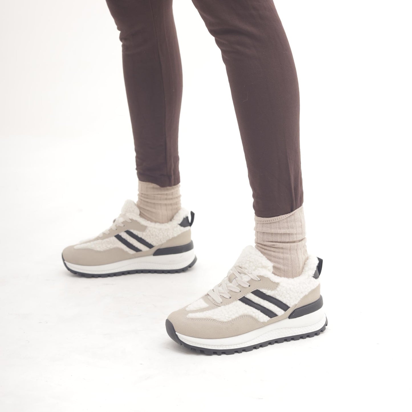 SNEAKERS RUNNING FUR DOPPIA FASCIA PANNA 