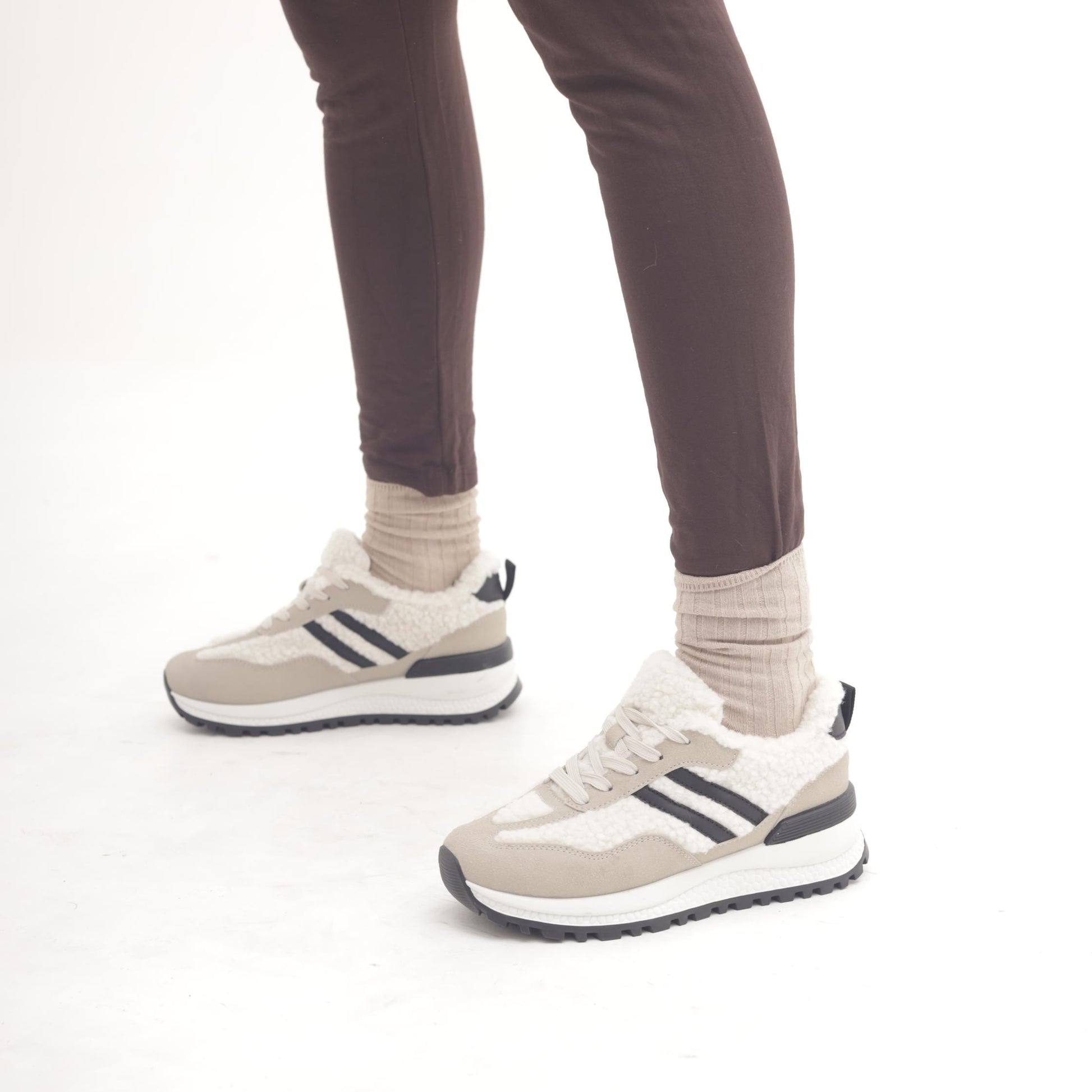 SNEAKERS RUNNING FUR DOPPIA FASCIA PANNA 
