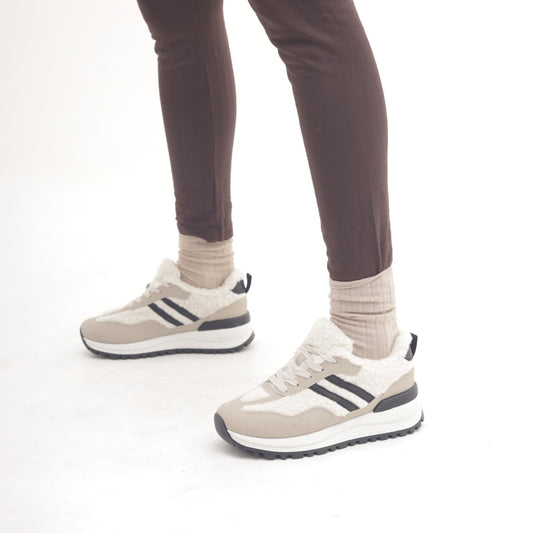 SNEAKERS RUNNING FUR DOPPIA FASCIA PANNA 