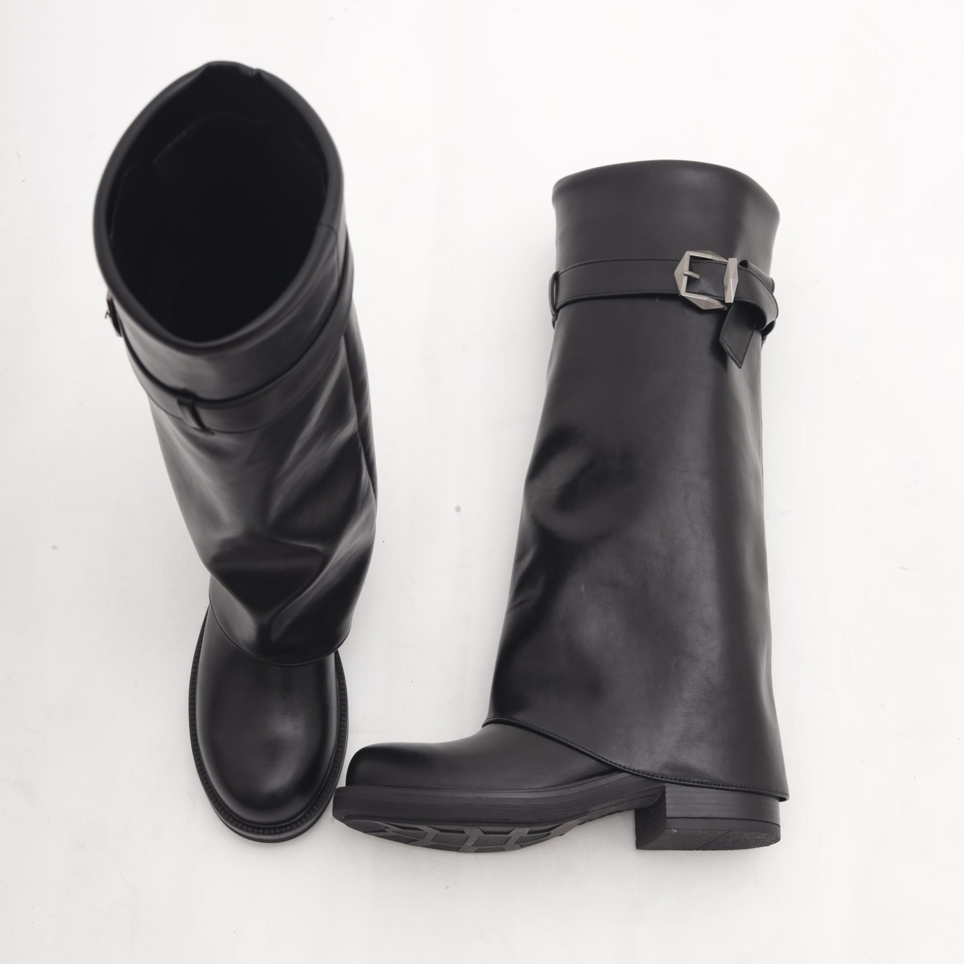 STIVALE BIKER ALTO RISVOLTATO NERO 