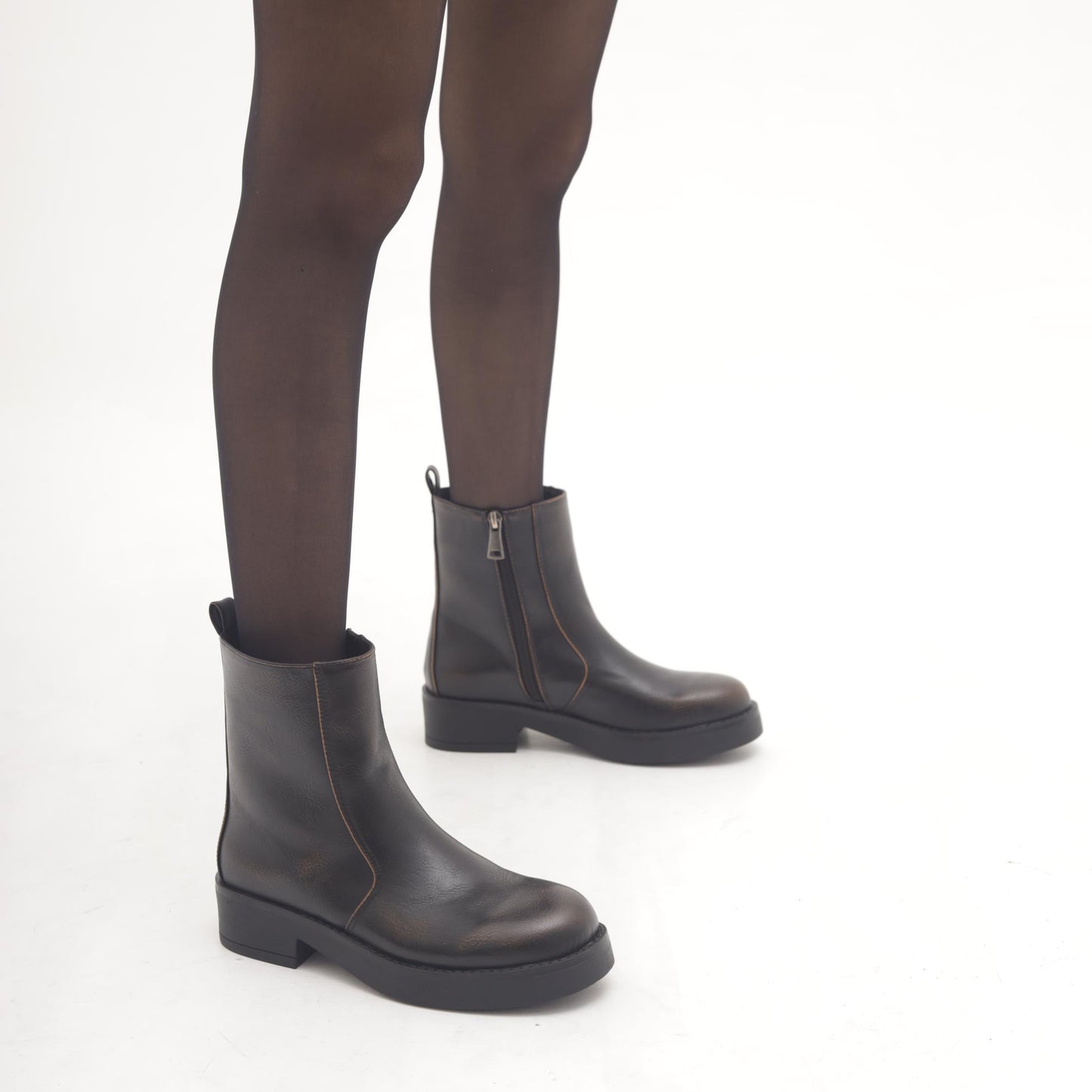 STIVALETTO BIKER BASSO LISCIO MARRONE 