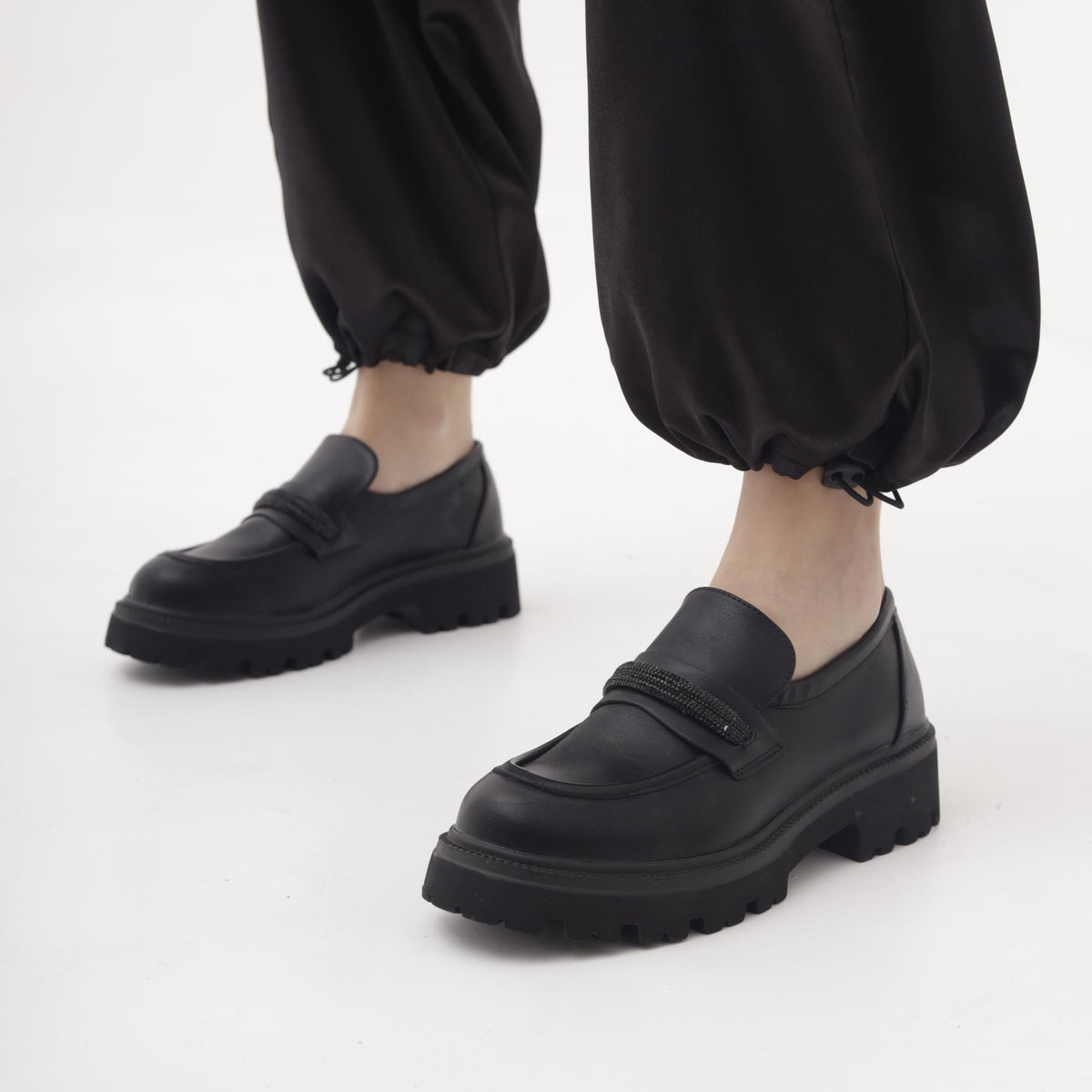 MOCASSINO SUOLA ALTA STRASS NERO 