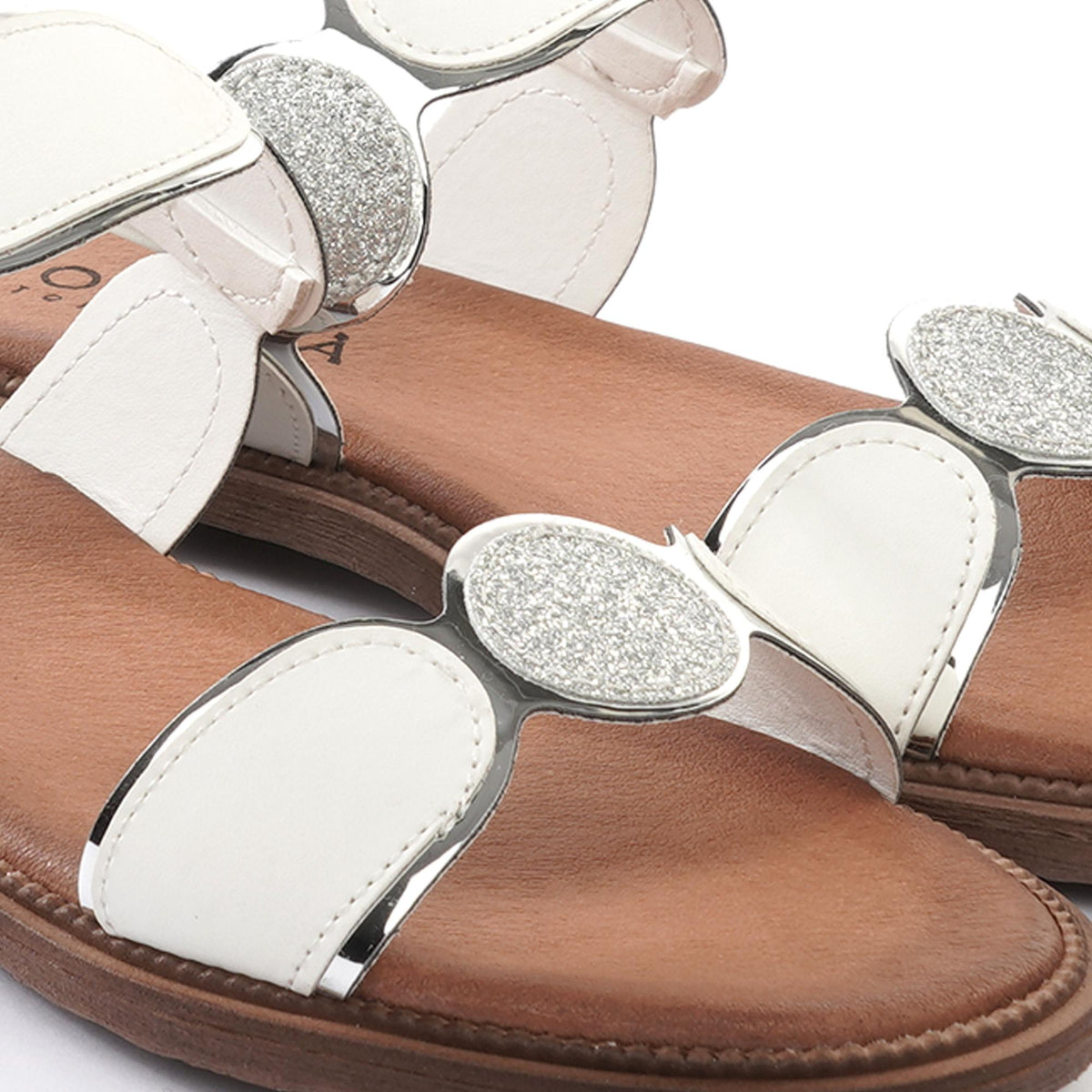 SANDALO FLAT A CERCHI BIANCO<BR/> 