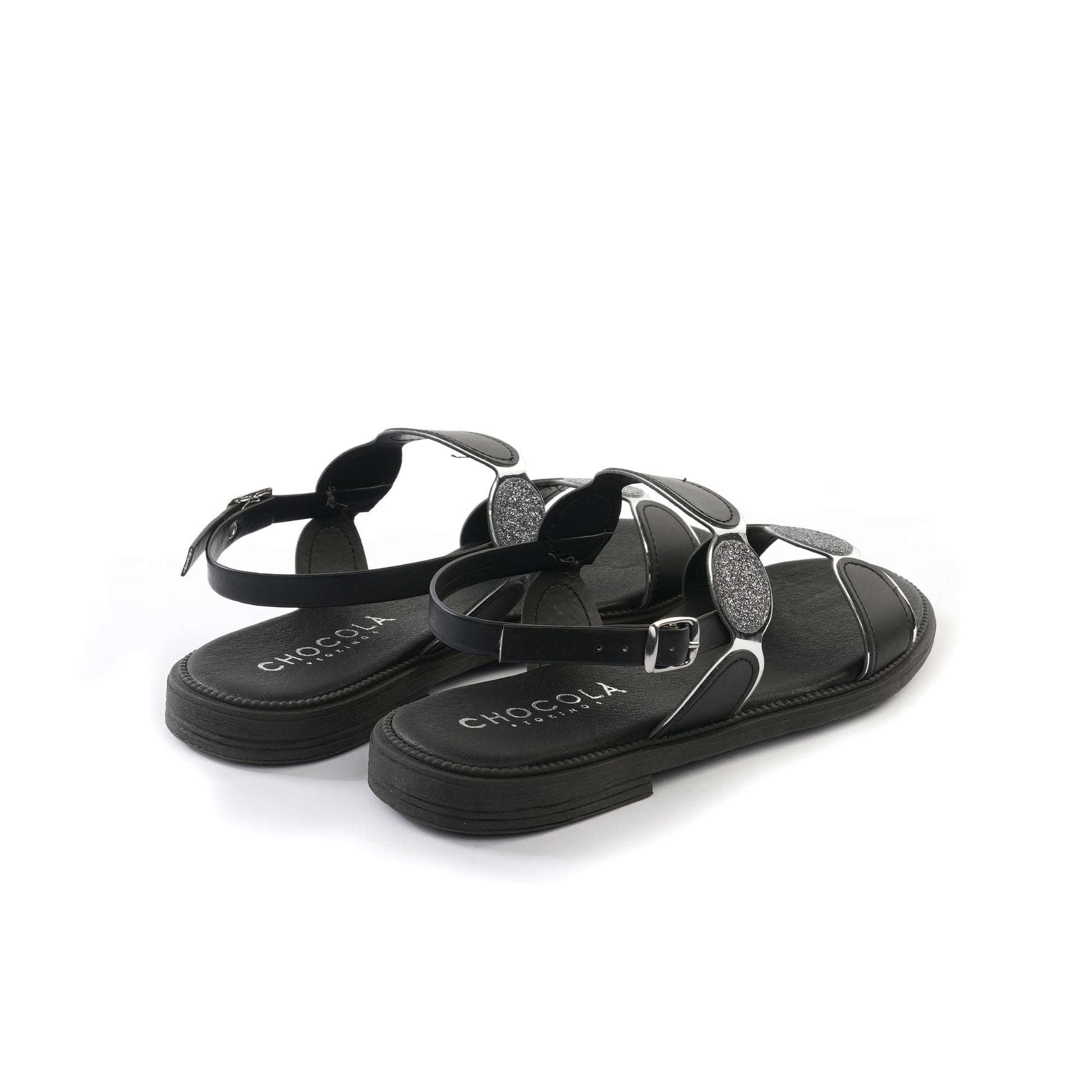 SANDALO FLAT A CERCHI NERO<BR/> 