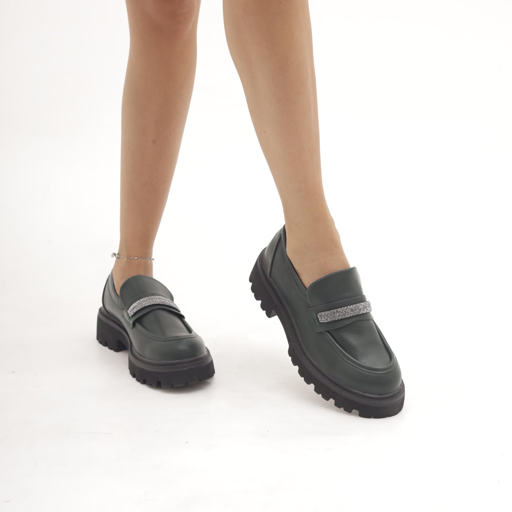 MOCASSINO SUOLA ALTA STRASS VERDE 