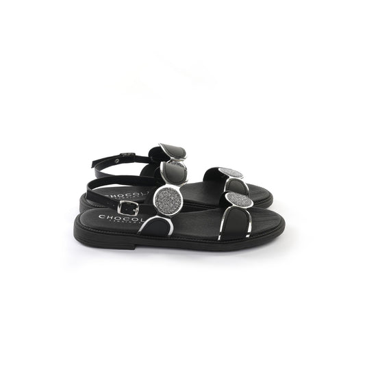SANDALO FLAT A CERCHI NERO<BR/> 