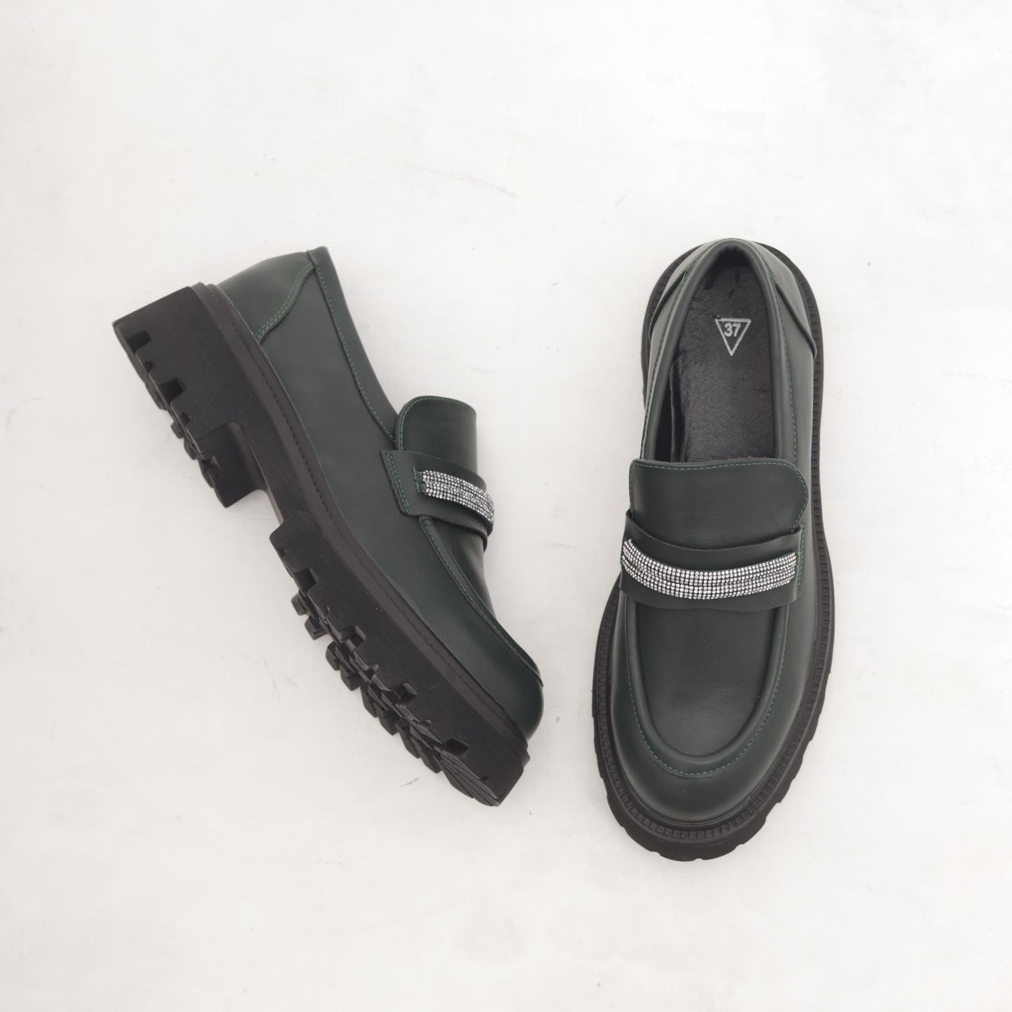 MOCASSINO SUOLA ALTA STRASS VERDE 