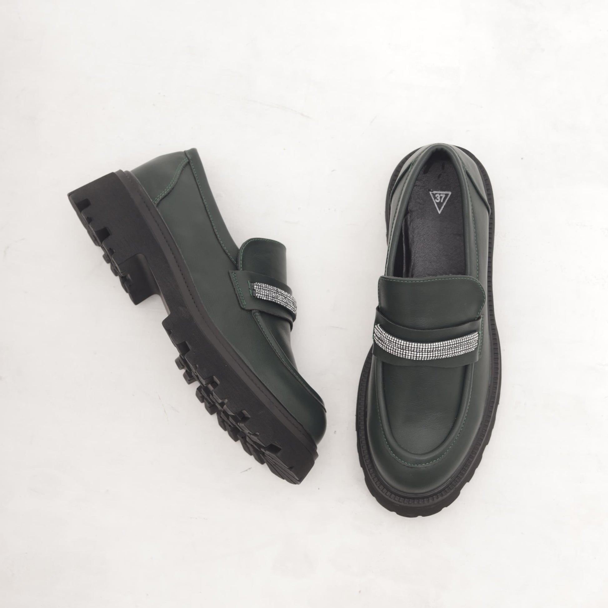 MOCASSINO SUOLA ALTA STRASS VERDE 