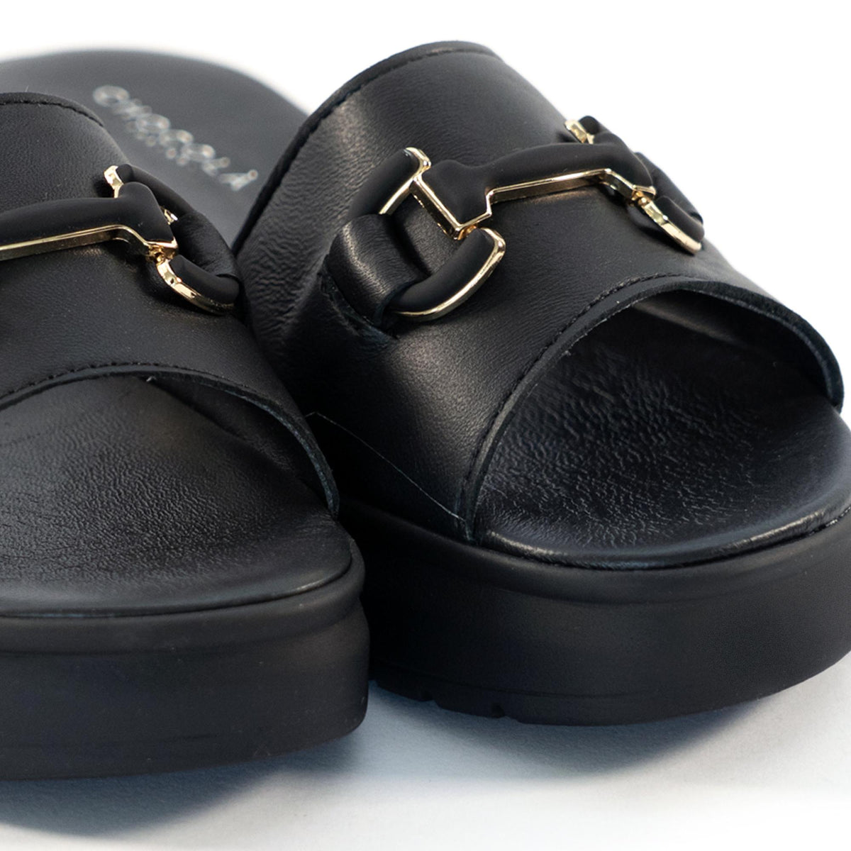 CIABATTA MORSETTO VERA PELLE NERO<BR/> 