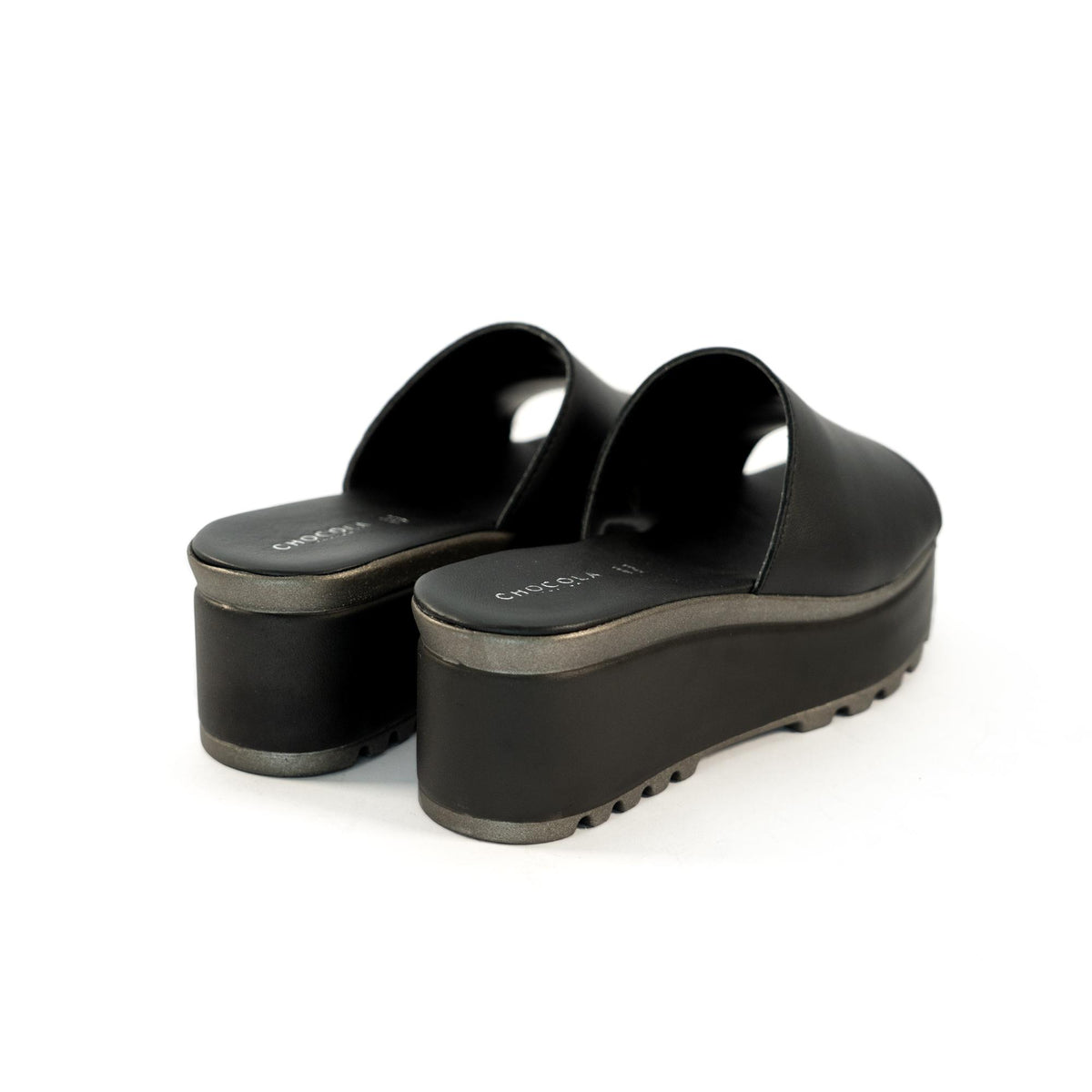CIABATTA FASCIA VERA PELLE NERO<BR/> 