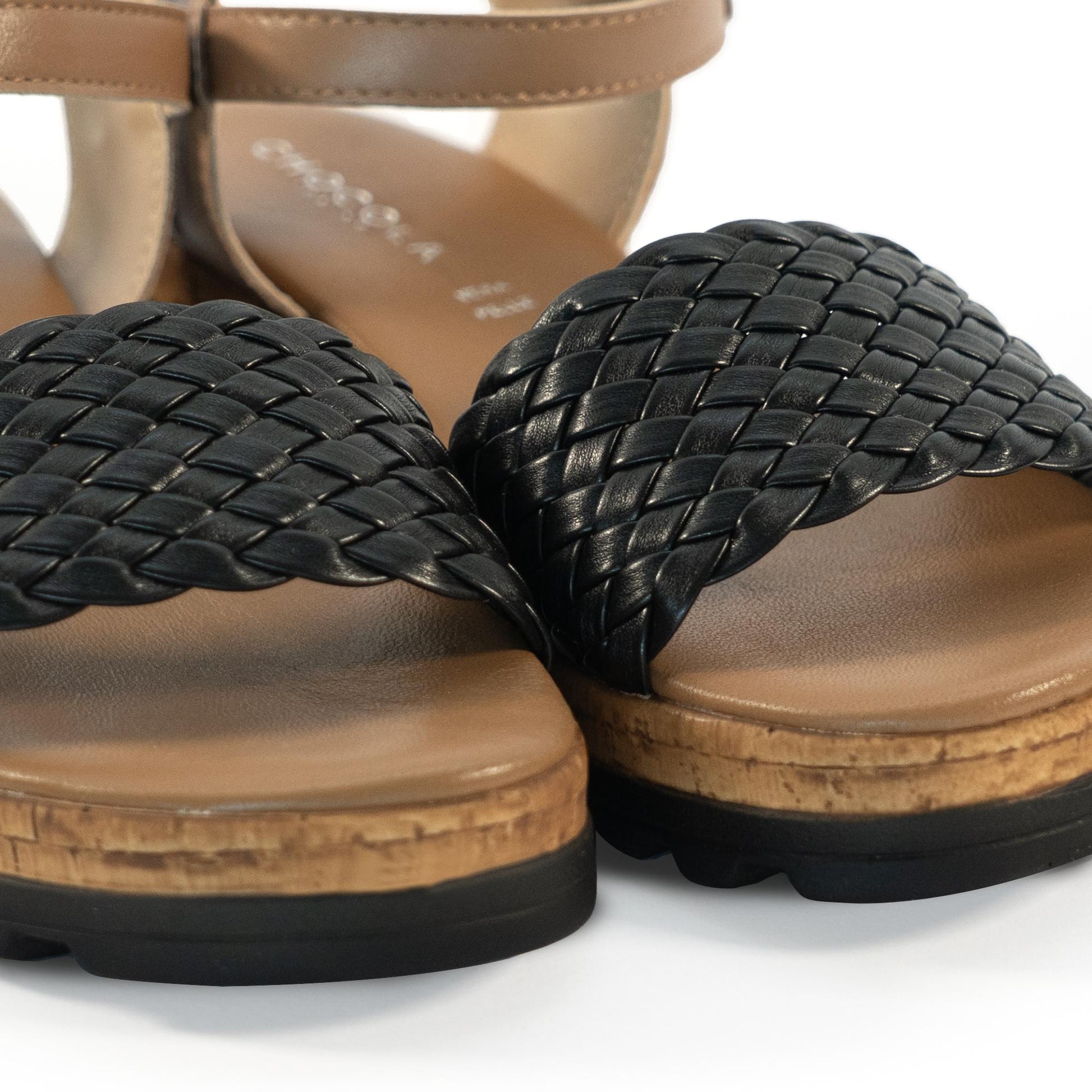 SANDALO INTRECCIATO VERA PELLE NERO<BR/> 