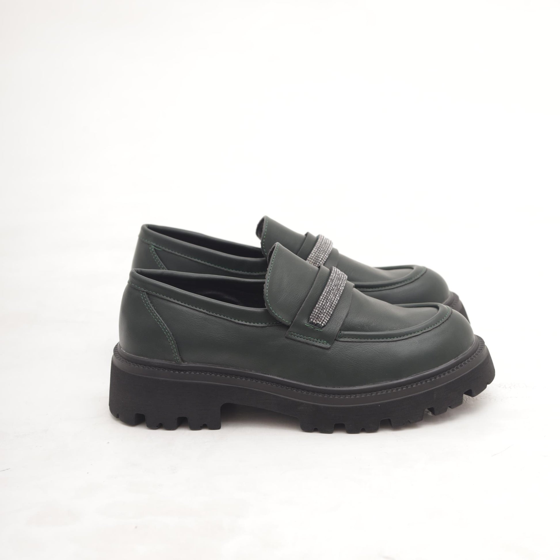 MOCASSINO SUOLA ALTA STRASS VERDE 
