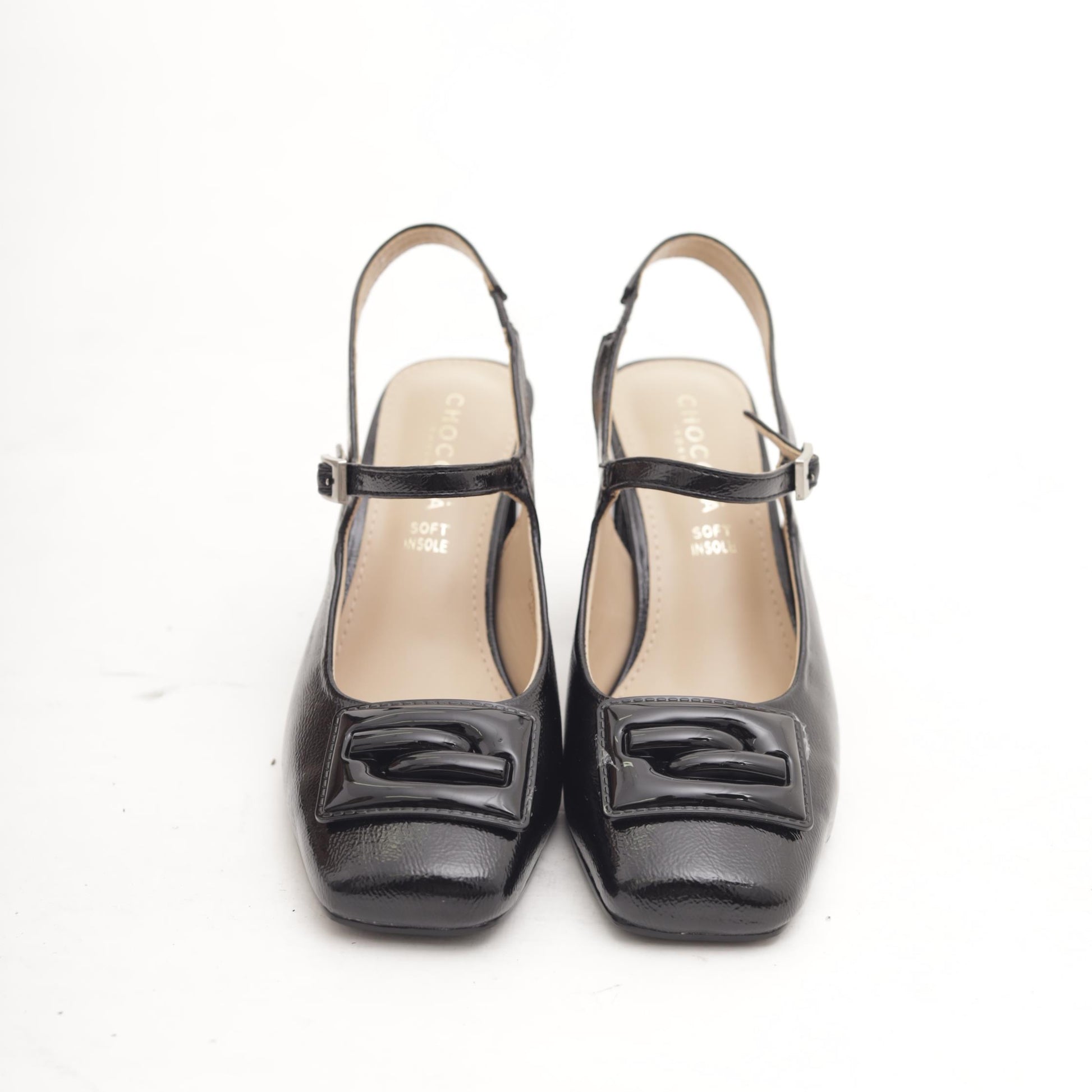 SLINGBACK ACCESSORIO QUADRATO NERO 