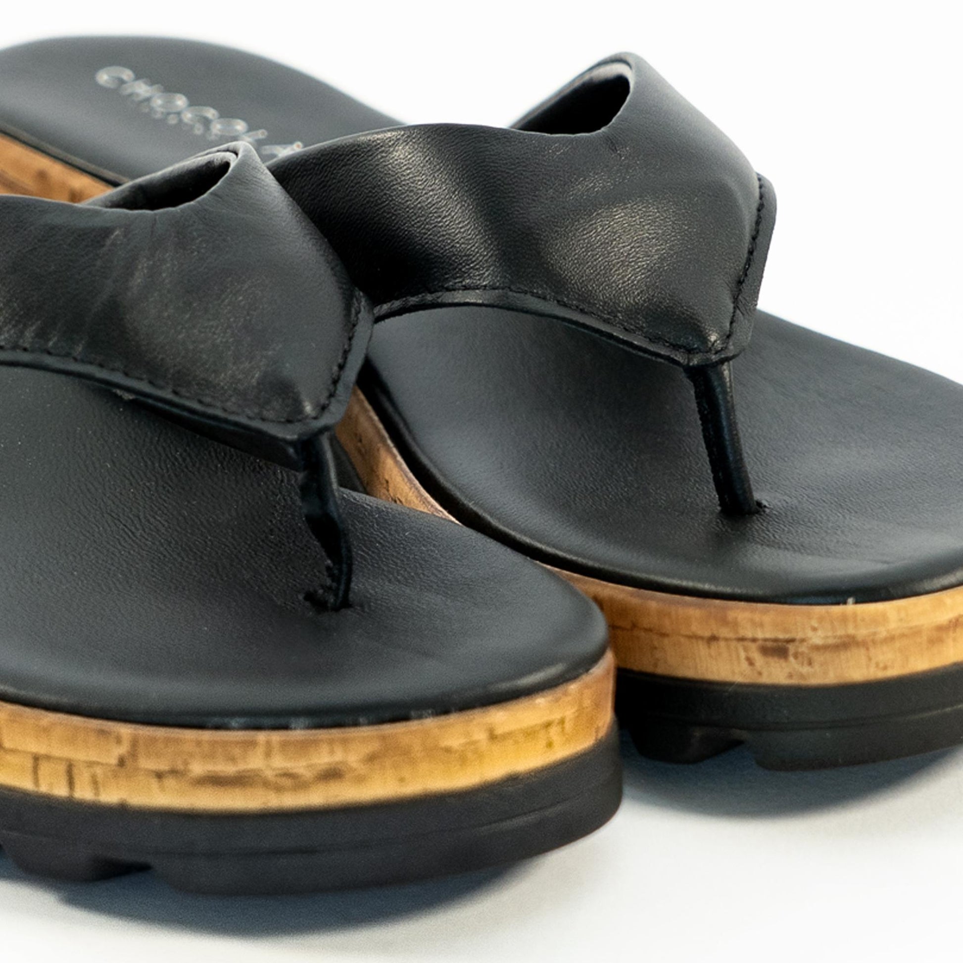CIABATTA INFRADITO VERA PELLE NERO<BR/> 