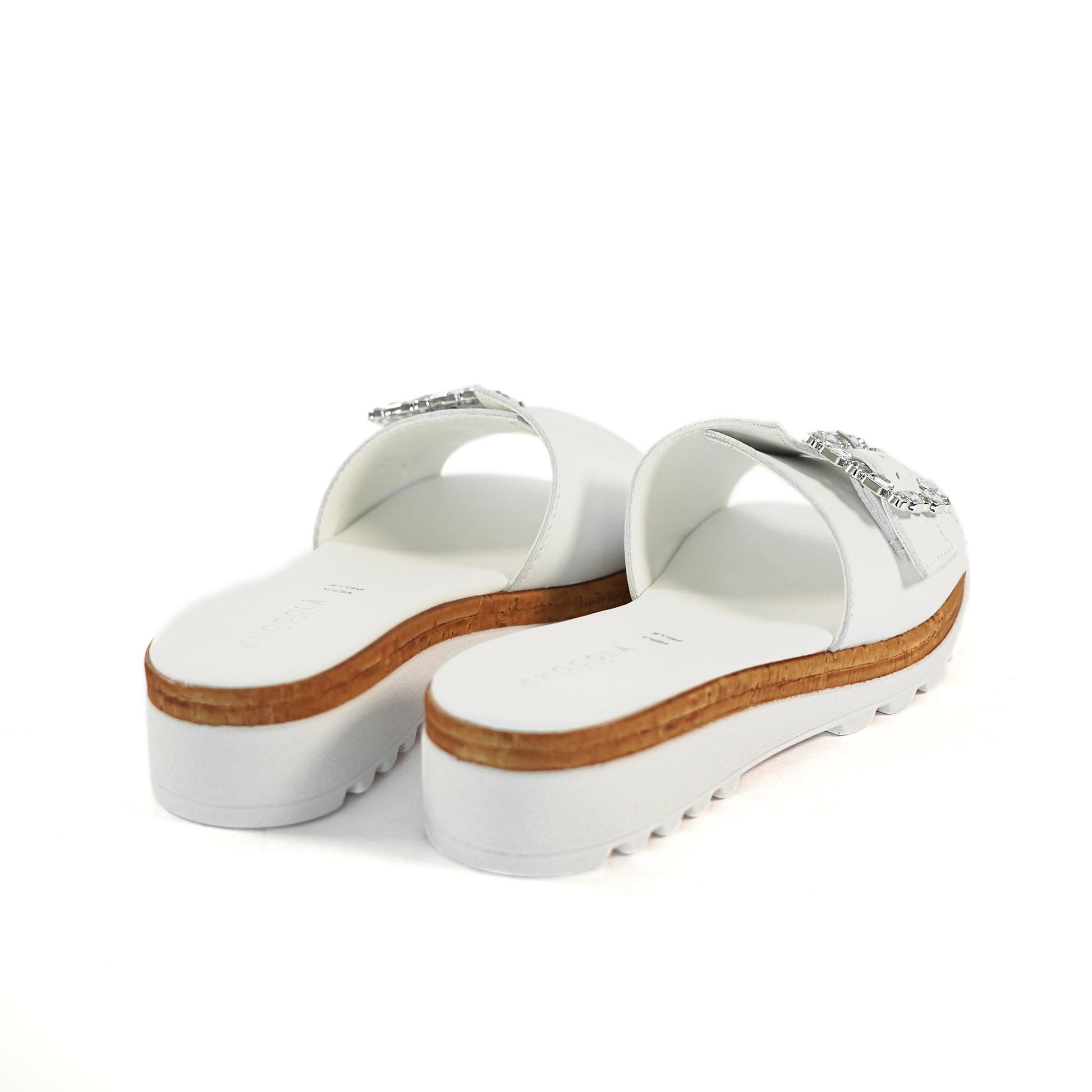 CIABATTA FIBBIA VERA PELLE BIANCO<BR/> 