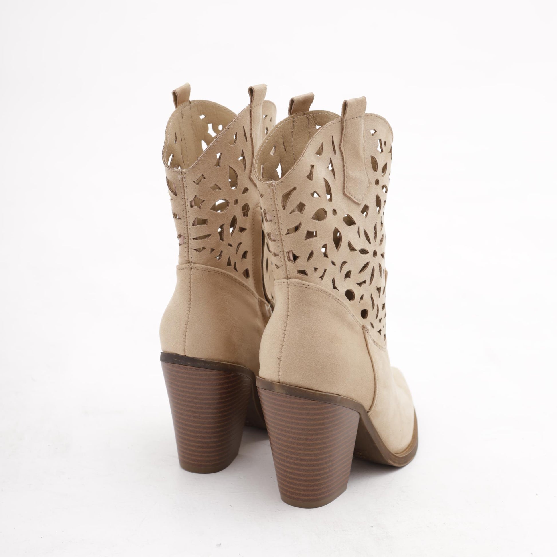 STIVALETTO TEXANO TRAFORATO TORTORA<BR/> 