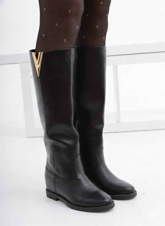 STIVALE ALTO DETTAGLIO V NERO LY81-7PUNE CHOCOLA