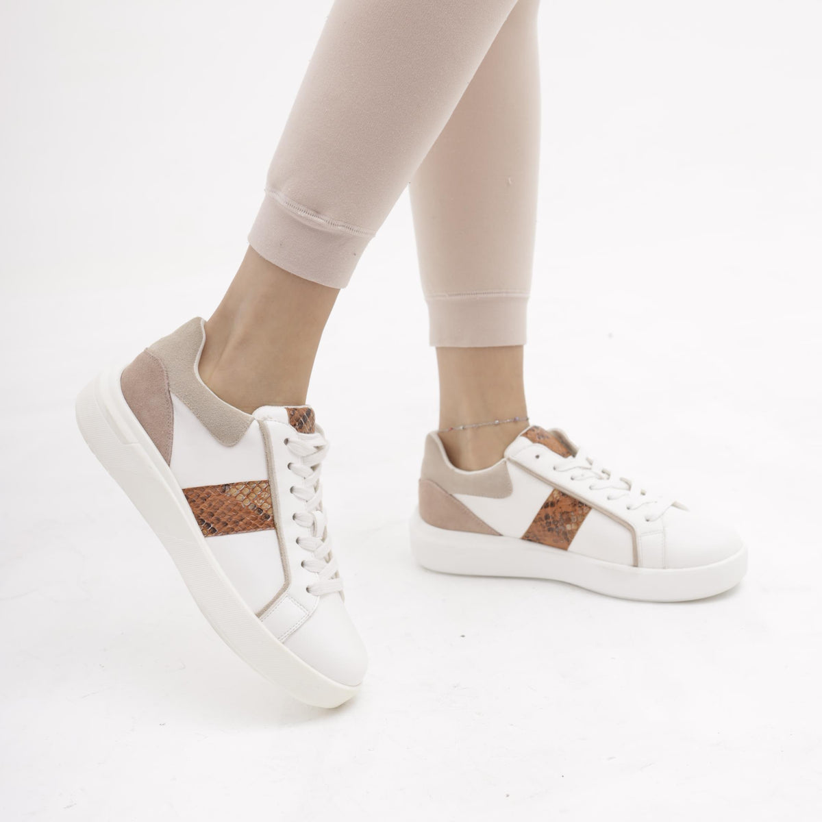 SNEAKERS PYTHON BIANCO/CUOIO<BR/> 