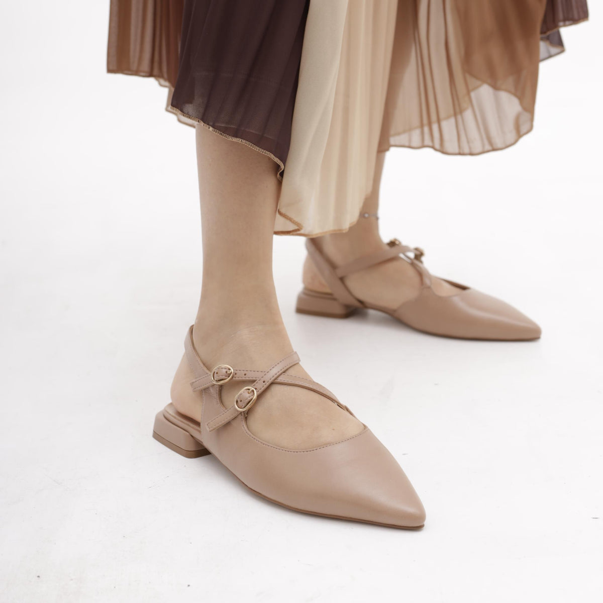 SLINGBACK FLAT INCROCIO DARK NUDE 