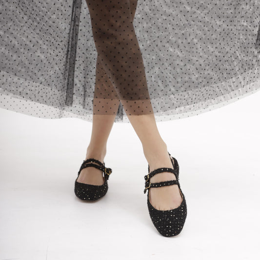 SLINGBACK FLAT TWEED NERO 