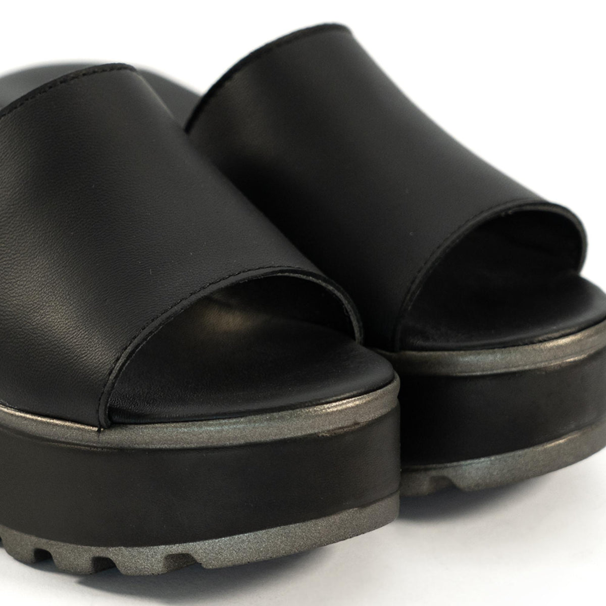 CIABATTA FASCIA VERA PELLE NERO<BR/> 