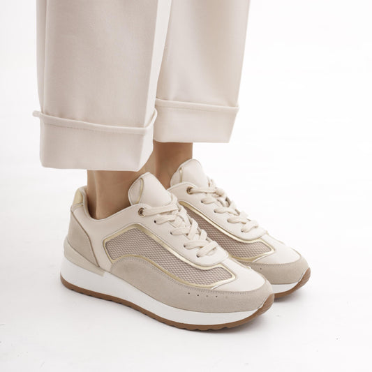 SNEAKERS RETE ALTA BEIGE<BR/> 