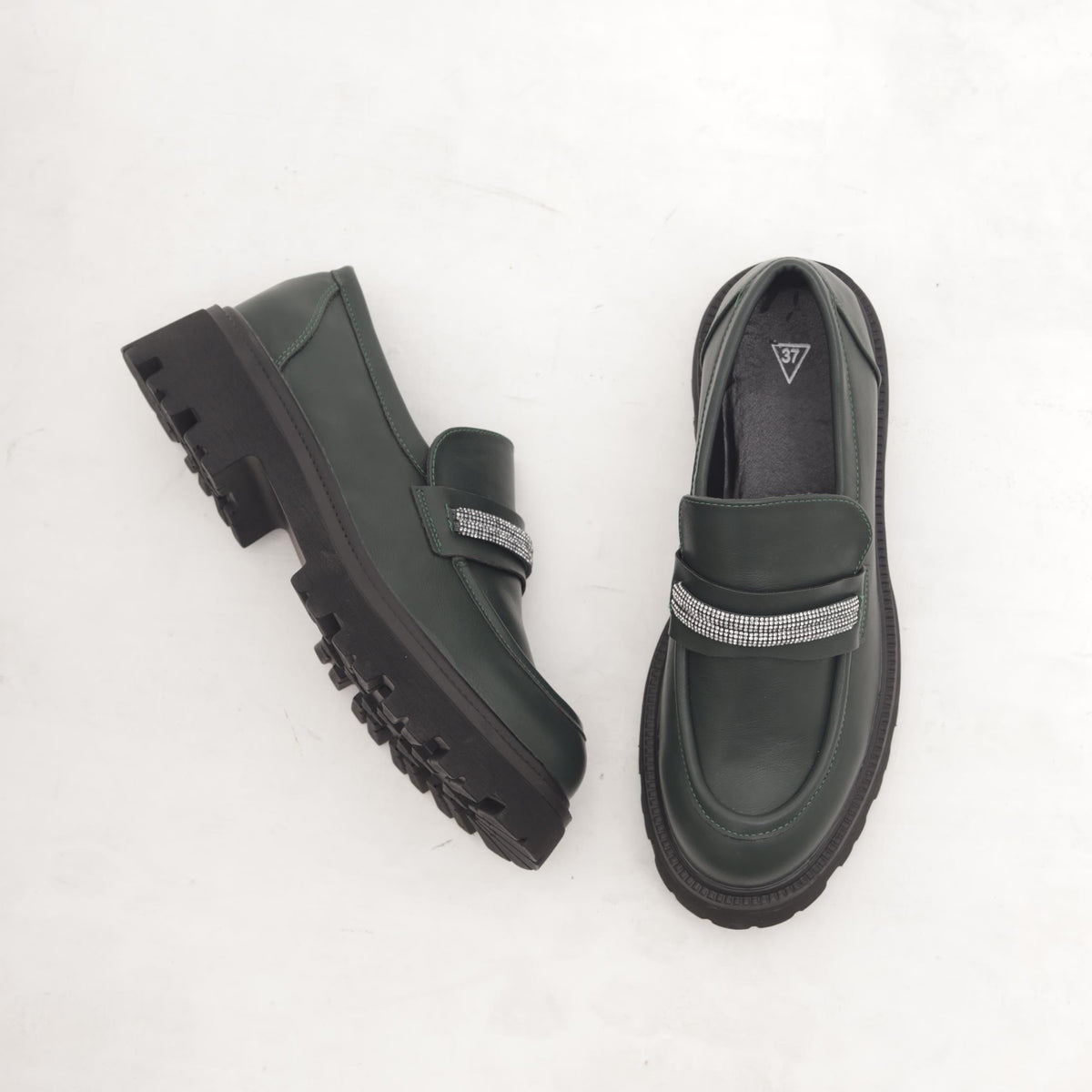 MOCASSINO SUOLA ALTA STRASS VERDE 