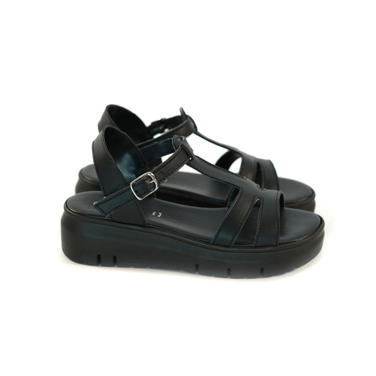 SANDALO T-BAR VERA PELLE NERO<BR/> 